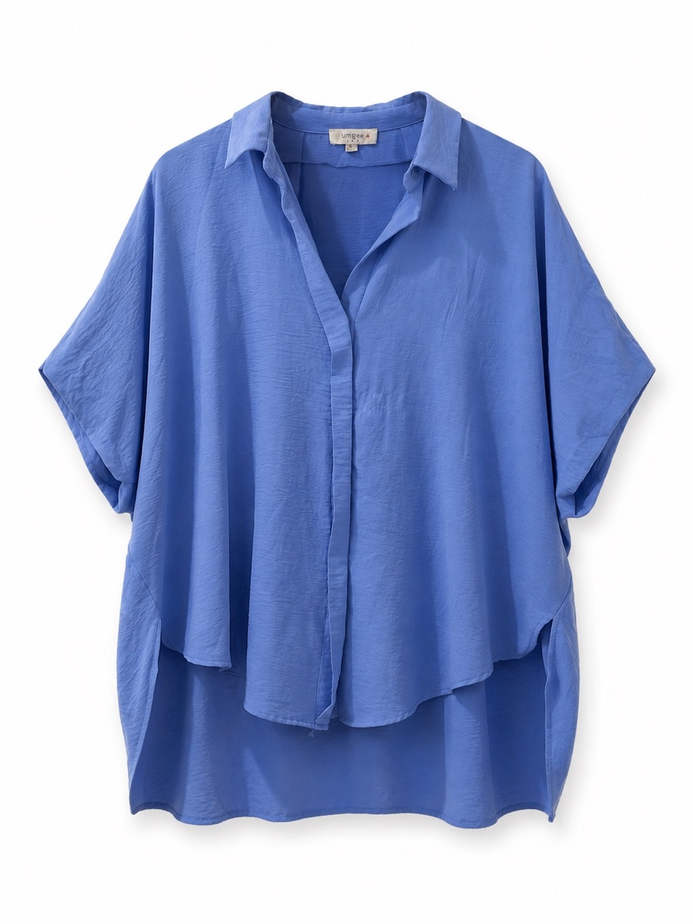 Umgee+ Periwinkle Blue High-Low Button-Down Tunic Blouse, XL